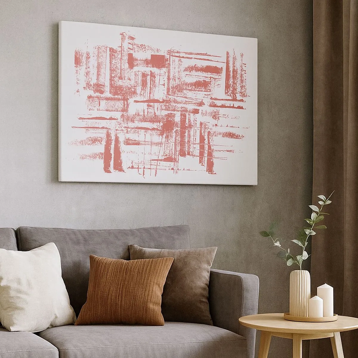 Bild auf Leinwand - Leinwandbild - Abstrakte rosa Texturen auf weißem Hintergrund - 70x50cm - Die rote Stadt - Moderne Wanddekoration für Wohnzimmer und Schlafzimmer ARTTOR
