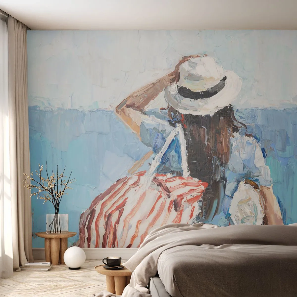 Fototapete Premium Canvas - Willkommen in den Sommerferien - Strand, Frau, Nautisch - 500x350 cm