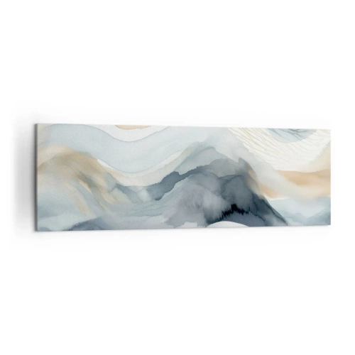 Bild auf Leinwand - Leinwandbild - Eine zarte Abstraktion mit Bergmotiv in Pastelltönen. - 160x50cm - Verschneite und neblige Abstraktion - Moderne Wanddekoration für Wohnzimmer und Schlafzimmer ARTTOR