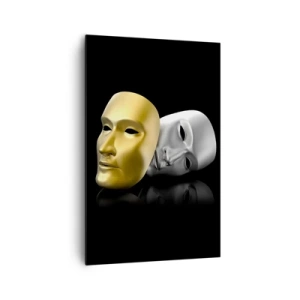 Bild auf Leinwand - Leinwandbild - Gold- und Silbermaske auf schwarzem Hintergrund - 80x120cm - Das Leben ist wie ein Theater - Moderne Wanddekoration für Wohnzimmer und Schlafzimmer ARTTOR