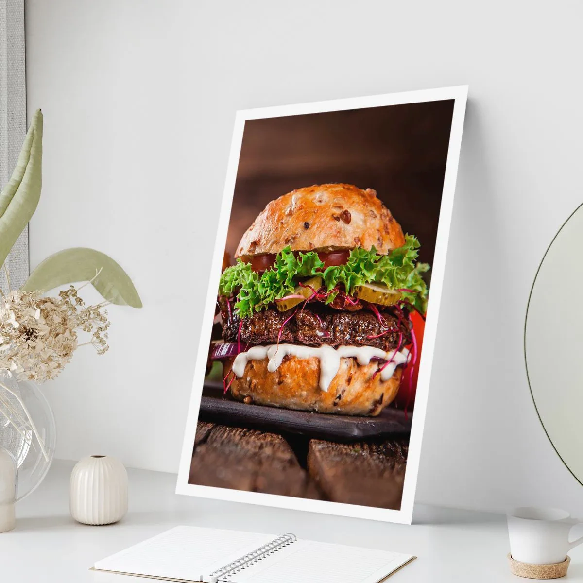 Poster - Appetitlicher Burger mit Gemüse und Sauce - 50x70cm - Amerikanischer Traum - Moderne Wanddekoration für Wohnzimmer und Schlafzimmer ARTTOR