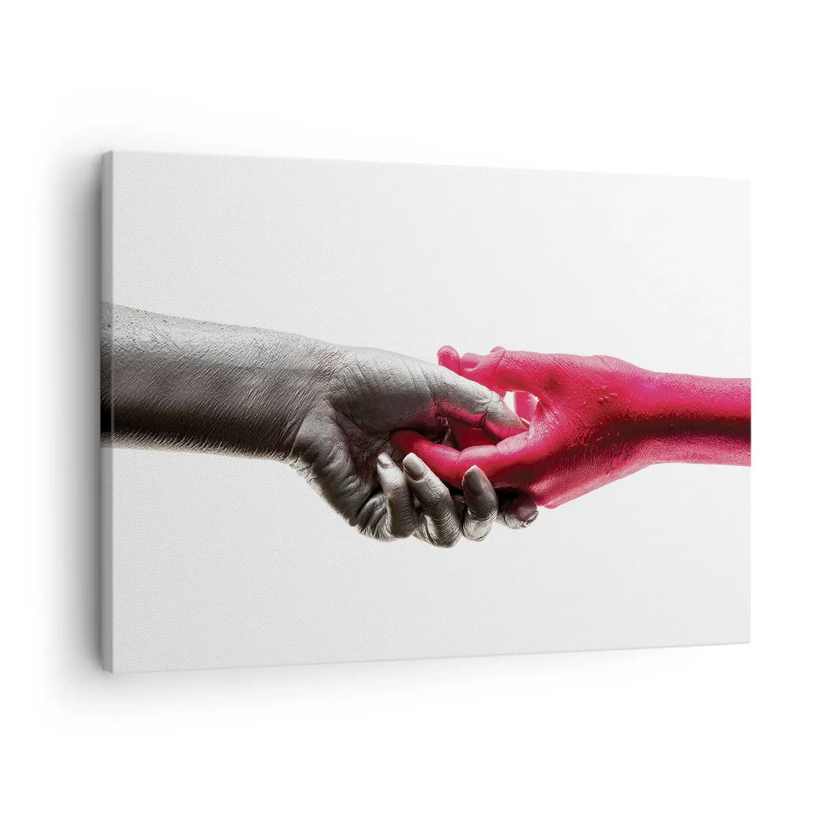 Bild auf Leinwand - Leinwandbild - Symbolische Hände in Silber und Rot - 70x50cm - Gemeinsam, obwohl anders - Moderne Wanddekoration für Wohnzimmer und Schlafzimmer ARTTOR