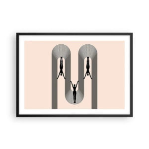 Poster in einem schwarzem Rahmen - Geometrische Silhouetten auf beigem Hintergrund - 70x50cm - Verkehrt herum - Moderne Wanddekoration für Wohnzimmer und Schlafzimmer ARTTOR