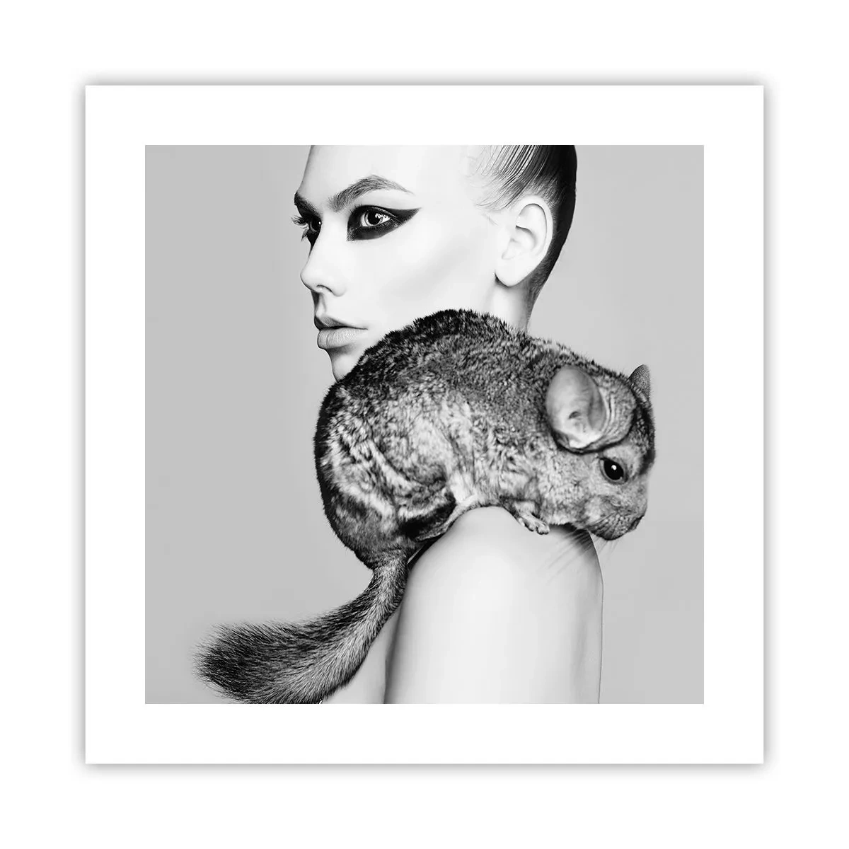 Poster - Dame mit einem Chinchilla - 40x40 cm