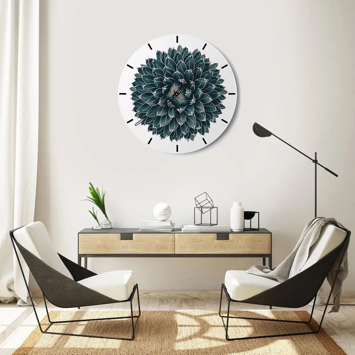 Wanduhr - Glasuhr - Symmetrische Sukkulentenrosette in Grüntönen - 30x30cm - Stern der Wüste - Moderne Wanddekoration für Wohnzimmer, Küche und Schlafzimmer ARTTOR