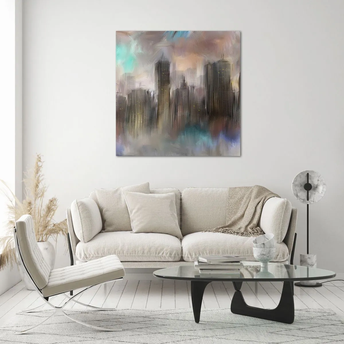 Glasbild - Bild auf glas - Eine Komposition aus Stahl, Stein und Nebel - 50x50 cm