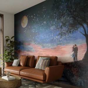 Selbstklebende Fototapete Deluxe Sticker - Ein sternenklares Spektakel - Abstraktion, Landschaft, Liebespaar - 100x70 cm