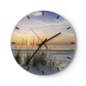 Wanduhr - Glasuhr - Wunderschöne Strandlandschaft bei Sonnenuntergang mit Gräsern im Hintergrund - 30x30cm - Schau, denk, fühl - Moderne Wanddekoration für Wohnzimmer, Küche und Schlafzimmer ARTTOR