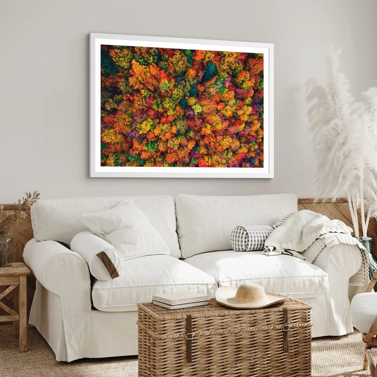 Poster in einem weißen Rahmen - Blumenstrauß aus Herbstbäumen - 100x70 cm