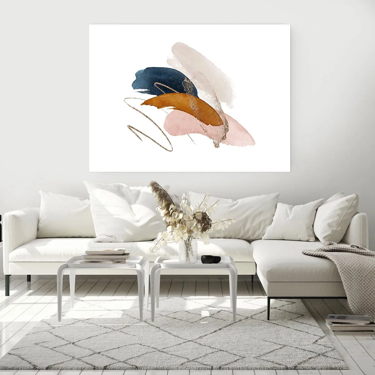 Poster - Abstrakte Striche in Pastellfarben mit goldenen Akzenten - 100x70cm - Geflügelte Komposition - Moderne Wanddekoration für Wohnzimmer und Schlafzimmer ARTTOR