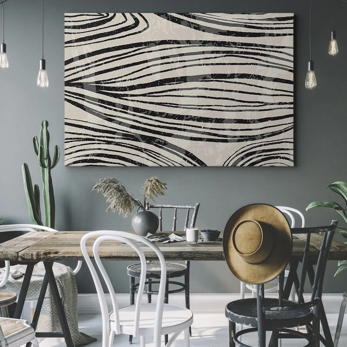Bild auf Leinwand - Leinwandbild - Abstrakte Wellen in Schwarz-Weiß-Tönen - 100x70cm - Linienpool - Moderne Wanddekoration für Wohnzimmer und Schlafzimmer ARTTOR