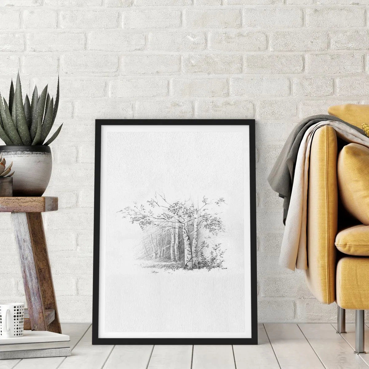 Poster in einem schwarzem Rahmen - Das Licht des Birkenwaldes - 70x100 cm