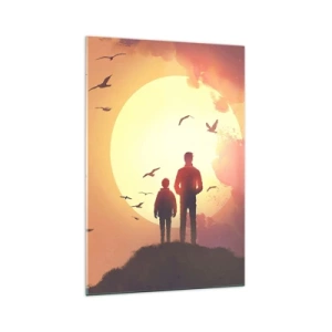 Glasbild - Bild auf glas - Figuren vor dem Hintergrund der untergehenden Sonne - 70x100cm - Von Angesicht zu Angesicht mit der Sonne - Moderne Wanddekoration für Wohnzimmer und Schlafzimmer ARTTOR