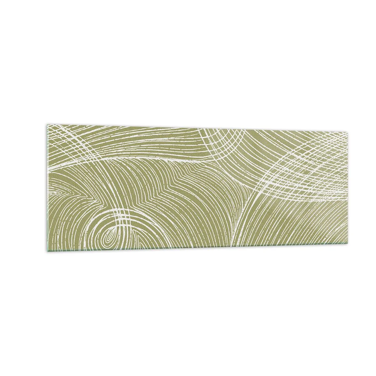 Glasbild - Bild auf glas - Grüne und weiße Linien in einer abstrakten Komposition - 140x50cm - Komplizierte Abstraktion in Weiß - Moderne Wanddekoration für Wohnzimmer und Schlafzimmer ARTTOR
