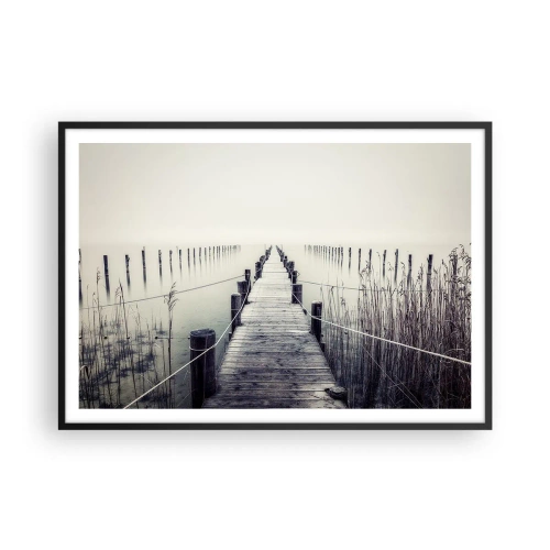 Poster in einem schwarzem Rahmen - Eine Holzbrücke, die in einen nebligen Raum führt - 100x70cm - Tauchen Sie in Ruhe ein - Moderne Wanddekoration für Wohnzimmer und Schlafzimmer ARTTOR