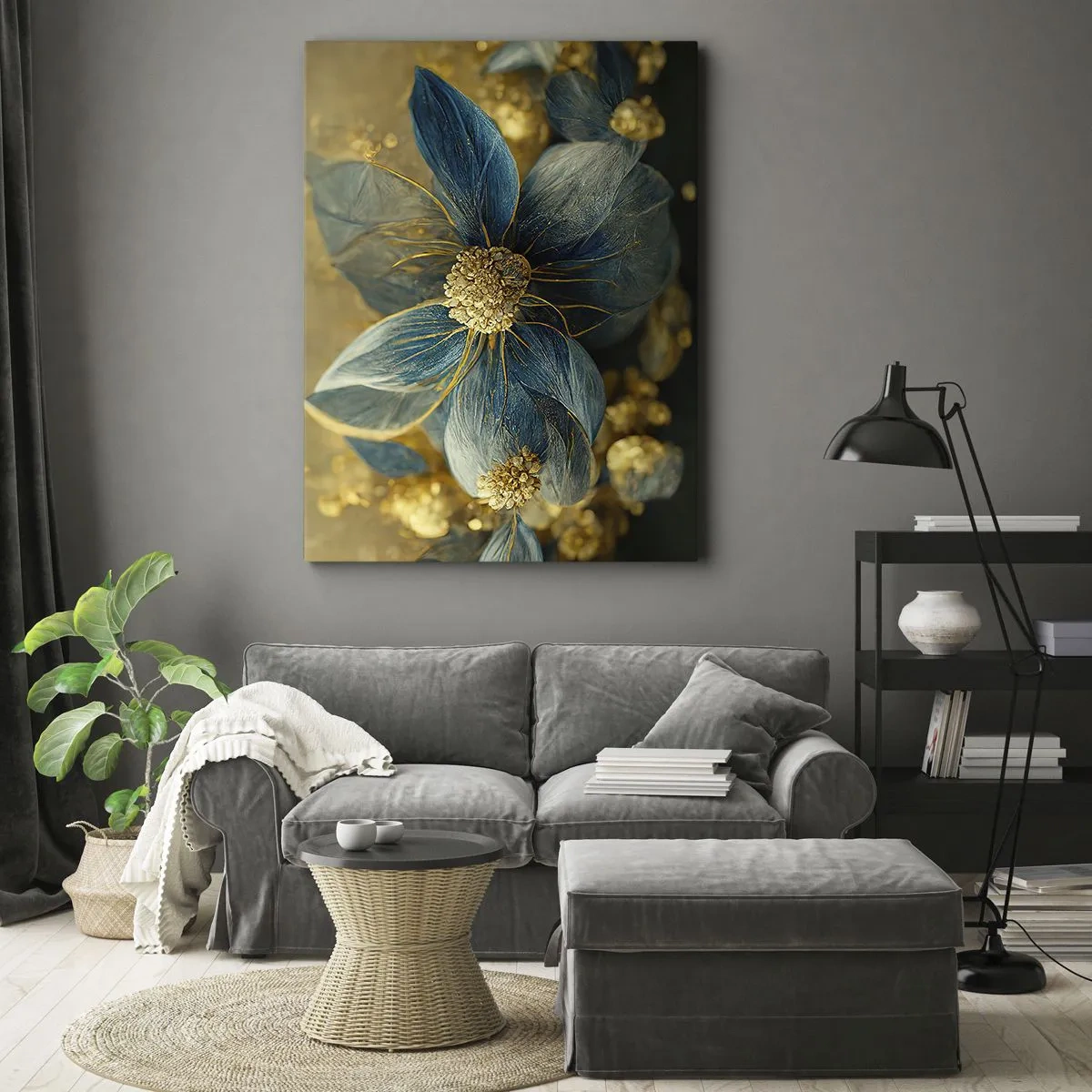 Bild auf Leinwand - Leinwandbild - Mit Gold blühen - 65x120 cm