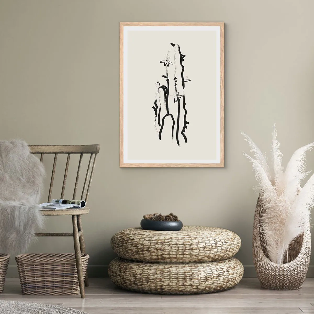 Poster in einem Rahmen aus heller Eiche - Blühendes Kraut - 40x50 cm