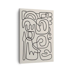 Bild auf Leinwand - Leinwandbild - Abstraktes Linienkunstmuster in Schwarz auf hellem Hintergrund - 70x100cm - Folge der Spur - Moderne Wanddekoration für Wohnzimmer und Schlafzimmer ARTTOR