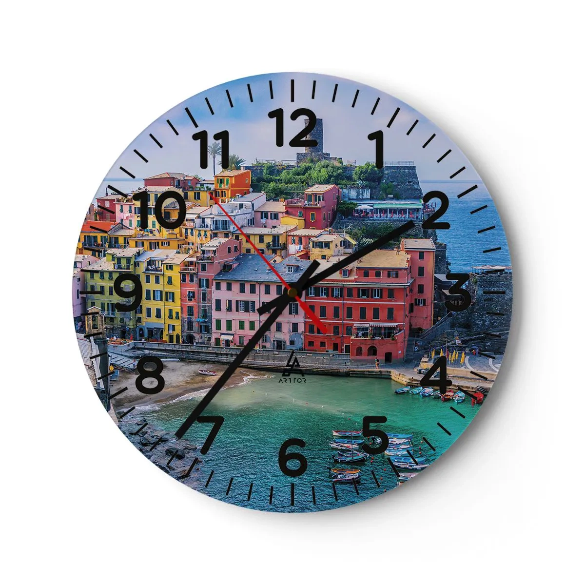 Wanduhr - Glasuhr - Mediterrane Zauberstadt - 40x40 cm