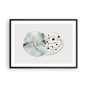 Poster in einem schwarzem Rahmen - Minimalistische Abstraktion mit geometrischem Muster und goldenen Linien - 70x50cm - Vom Weltraum umarmt - Moderne Wanddekoration für Wohnzimmer und Schlafzimmer ARTTOR