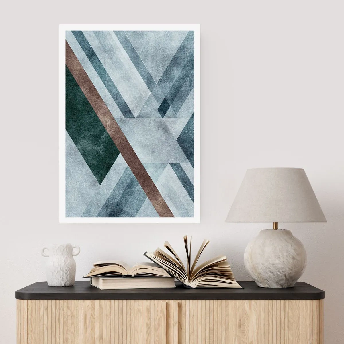Poster - Geometrische Komposition in Blau- und Brauntönen - 50x70cm - Anspruchsvolle Eleganz der Geometrie - Moderne Wanddekoration für Wohnzimmer und Schlafzimmer ARTTOR