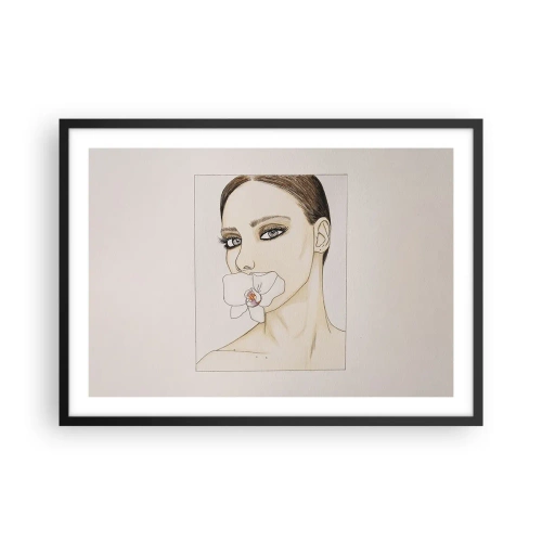 Poster in einem schwarzem Rahmen - Porträt einer Frau mit einer Orchidee in zarten Farben - 70x50cm - Ein Symbol für Eleganz und Schönheit - Moderne Wanddekoration für Wohnzimmer und Schlafzimmer ARTTOR