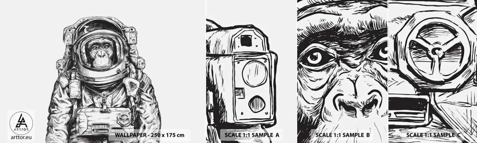 Fototapeten Muster Selbstklebend Deluxe Sticker - Alternative Evolution - Abstraktion, Astronaut, Affe - 100x30 cm