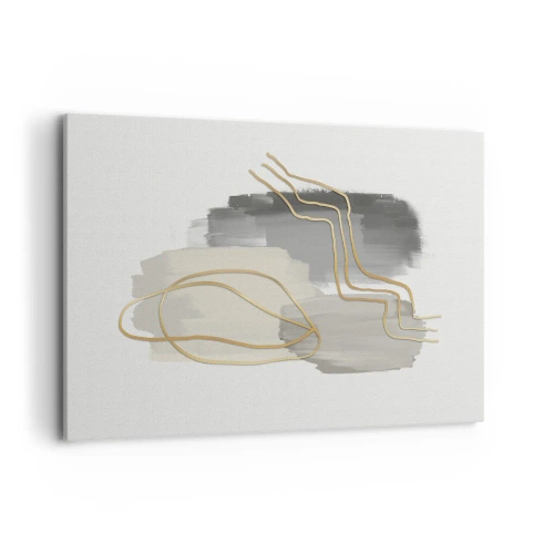 Bild auf Leinwand - Leinwandbild - Abstrakte goldene Linien auf grauem Hintergrund - 120x80cm - Dauer und Bewegung - Moderne Wanddekoration für Wohnzimmer und Schlafzimmer ARTTOR