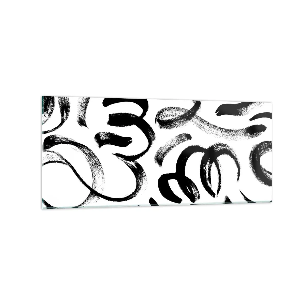 Glasbild - Bild auf glas - Schwarze abstrakte Pinselstriche auf weißem Hintergrund - 120x50cm - Schwarz auf Weiß - Moderne Wanddekoration für Wohnzimmer und Schlafzimmer ARTTOR