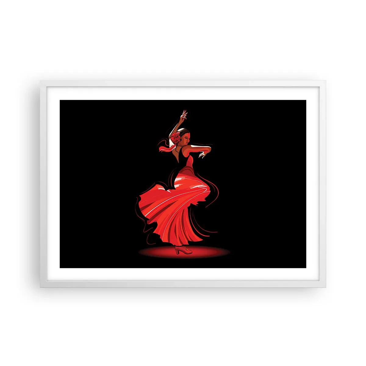 Poster in einem weißen Rahmen - Der feurige Geist des Flamenco - 70x50 cm