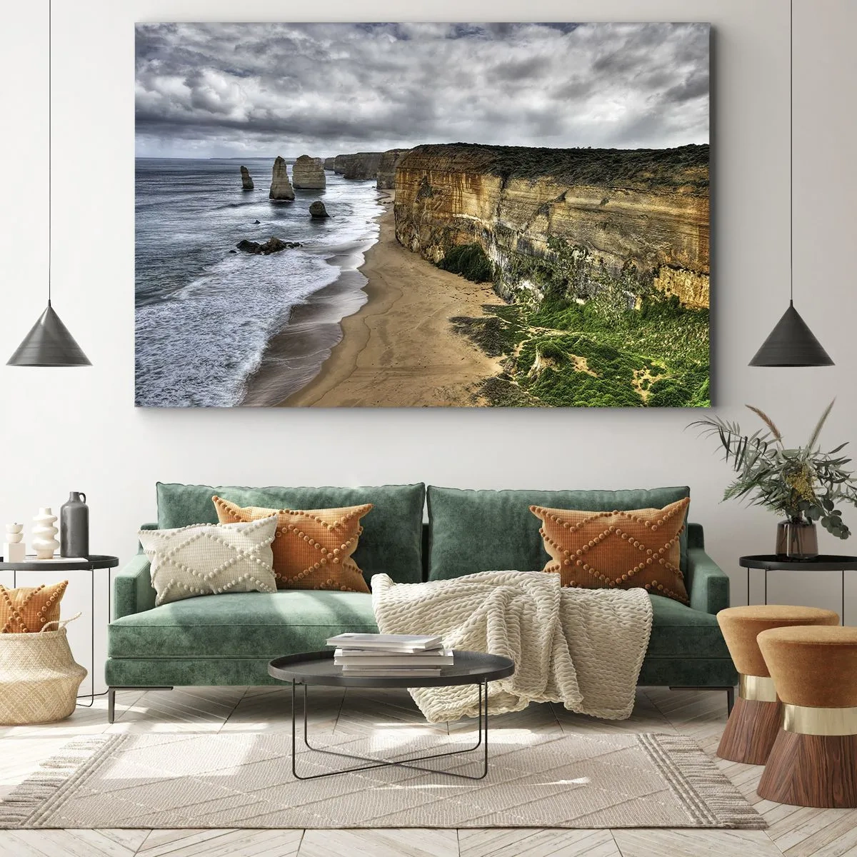 Bild auf Leinwand - Leinwandbild - Steilküste mit Strand und Felsformationen - 100x70cm - Rohe Schönheit - Moderne Wanddekoration für Wohnzimmer und Schlafzimmer ARTTOR