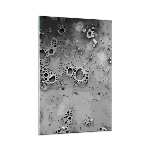 Glasbild - Bild auf glas - Abstraktes schwarz-weißes Blasenmuster - 80x120cm - Wie eine Mondlandschaft - Moderne Wanddekoration für Wohnzimmer und Schlafzimmer ARTTOR