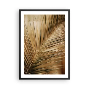 Poster in einem schwarzem Rahmen - Goldenes Palmblatt auf elegantem Hintergrund - 50x70cm - Natürliche Kolonnade - Moderne Wanddekoration für Wohnzimmer und Schlafzimmer ARTTOR