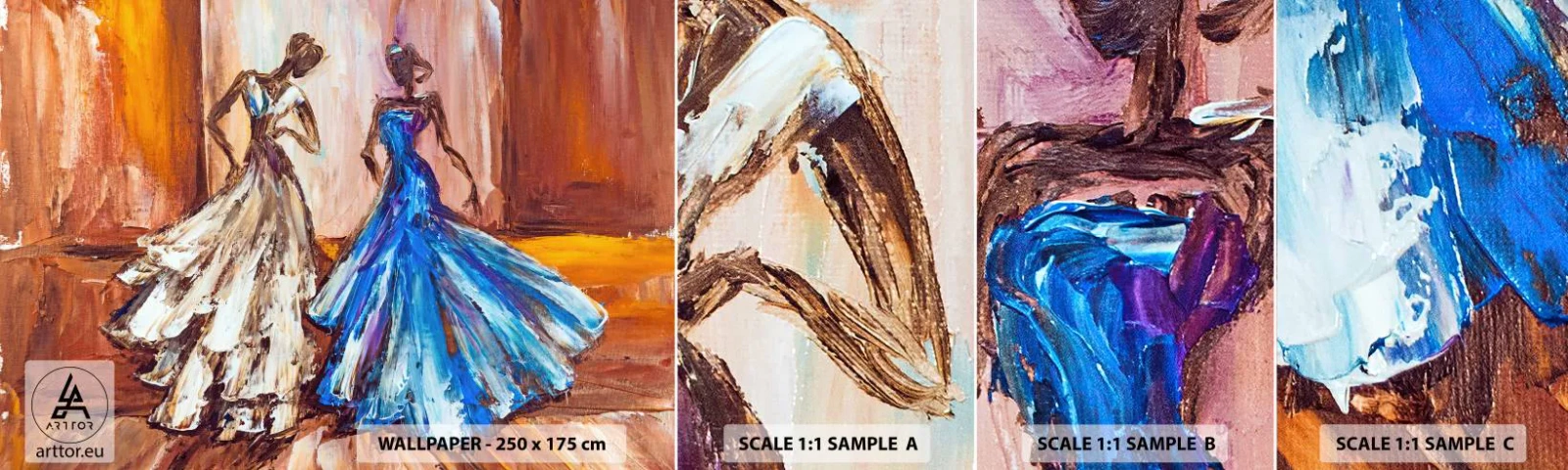 Fototapeten Muster Selbstklebend Deluxe Sticker - Ein dankbares Duo - Frau, Hochzeitskleid, Mode - 100x30 cm