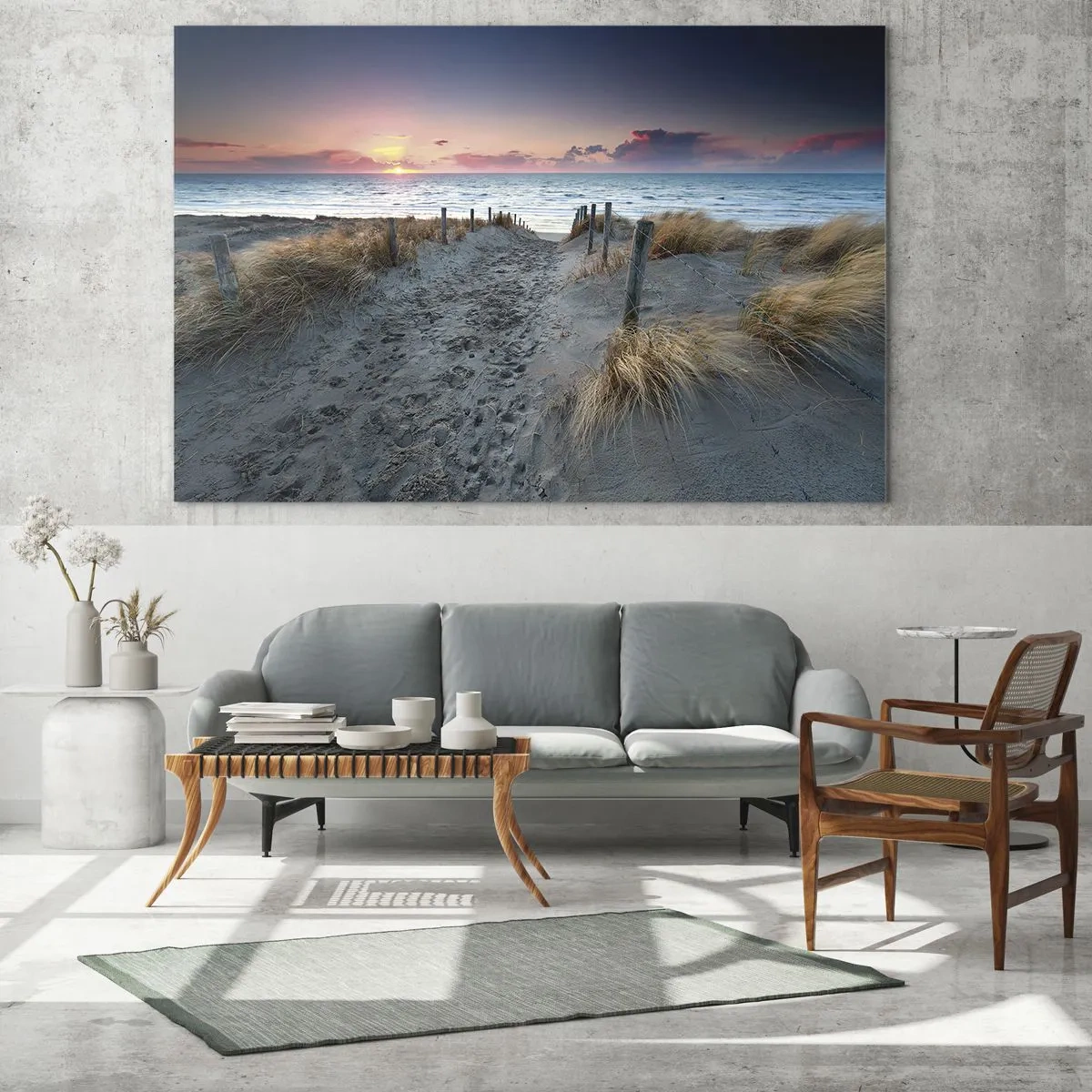 Glasbild - Bild auf glas - Weg zum Strand bei Sonnenuntergang - 140x50cm - Du hast einen Regenbogen aus strahlendem Licht verschüttet ... - Moderne Wanddekoration für Wohnzimmer und Schlafzimmer ARTTOR