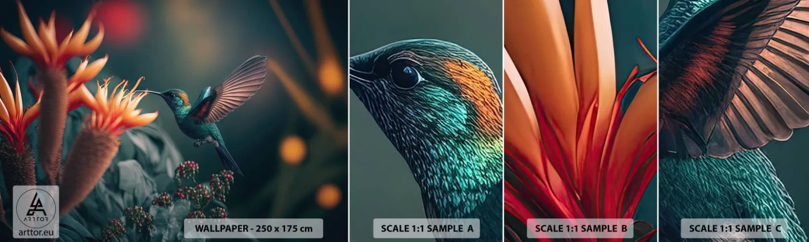 Fototapeten Muster Selbstklebend Deluxe Sticker - Wirklich buntes Leben - Vogel, Exotisch, Blume - 100x30 cm