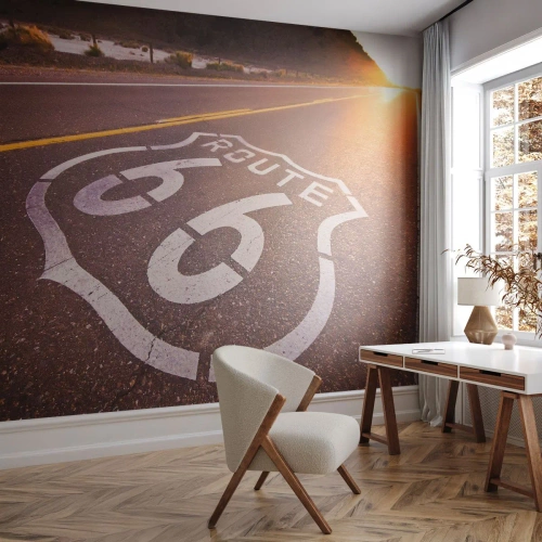 Fototapete Standard Eco - Route 66 bei Sonnenuntergang - 100x70cm - Die berühmte Straße 66 - Moderne Wanddekoration für Wohnzimmer und Schlafzimmer ARTTOR