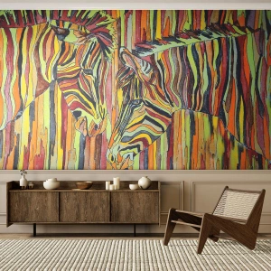 Fototapete Premium Sand - Bunte Zebras in künstlerischer Umsetzung - 100x70cm - Also du auch... - Moderne Wanddekoration für Wohnzimmer und Schlafzimmer ARTTOR
