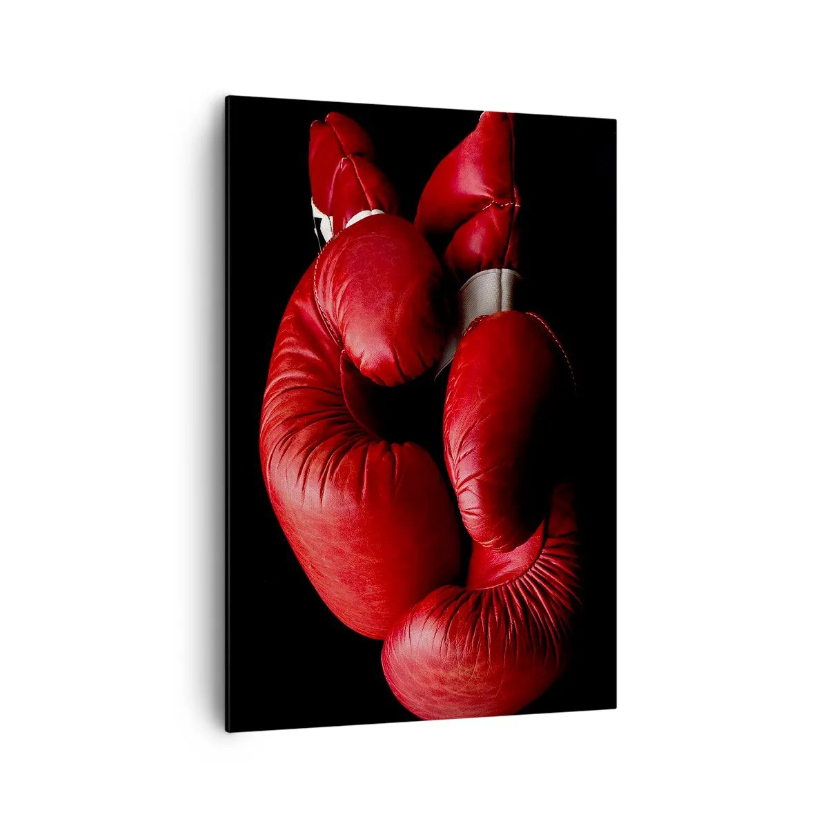 Bild auf Leinwand - Leinwandbild - Rote Boxhandschuhe auf schwarzem Hintergrund - 70x100cm - Die Emotionen des Kampfes liegen hinter uns - Moderne Wanddekoration für Wohnzimmer und Schlafzimmer ARTTOR