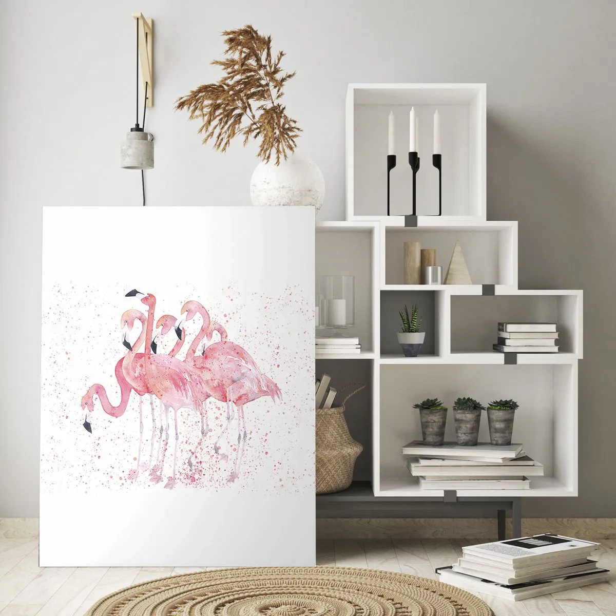 Glasbild - Bild auf glas - Rosa Flamingos im künstlerischen Aquarellstil - 70x100cm - Rosa Ensemble - Moderne Wanddekoration für Wohnzimmer und Schlafzimmer ARTTOR