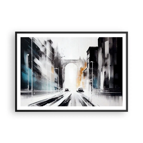 Poster in einem schwarzem Rahmen - Abstraktes Stadtpanorama mit einer Bogenbrücke - 100x70cm - Stadtstudie: Architektur und Bewegung - Moderne Wanddekoration für Wohnzimmer und Schlafzimmer ARTTOR