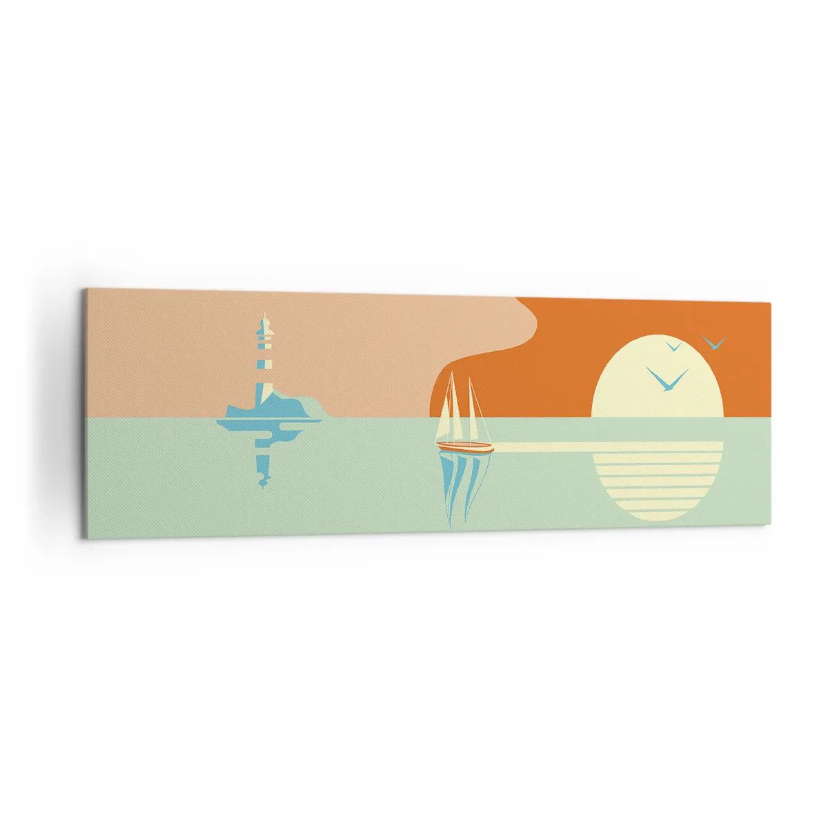 Bild auf Leinwand - Leinwandbild - Eine minimalistische Meereslandschaft mit einem Segelboot und einem Sonnenuntergang - 160x50cm - Die perfekte Meereslandschaft - Moderne Wanddekoration für Wohnzimmer und Schlafzimmer ARTTOR