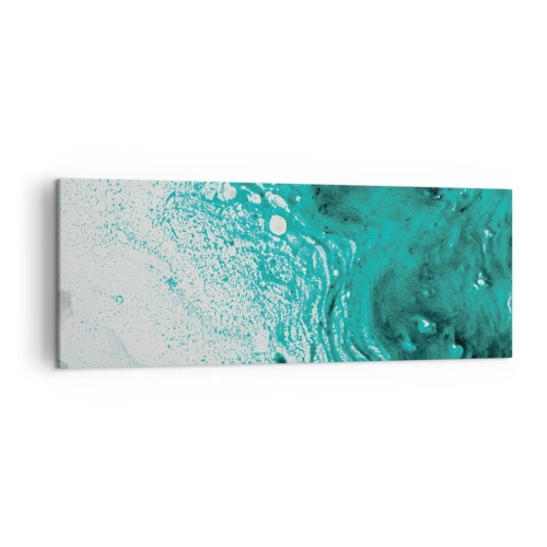 Bild auf Leinwand - Leinwandbild - Abstrakte Komposition in Türkistönen auf weißem Hintergrund - 140x50cm - Verschmelzen in Weiß und Türkis - Moderne Wanddekoration für Wohnzimmer und Schlafzimmer ARTTOR