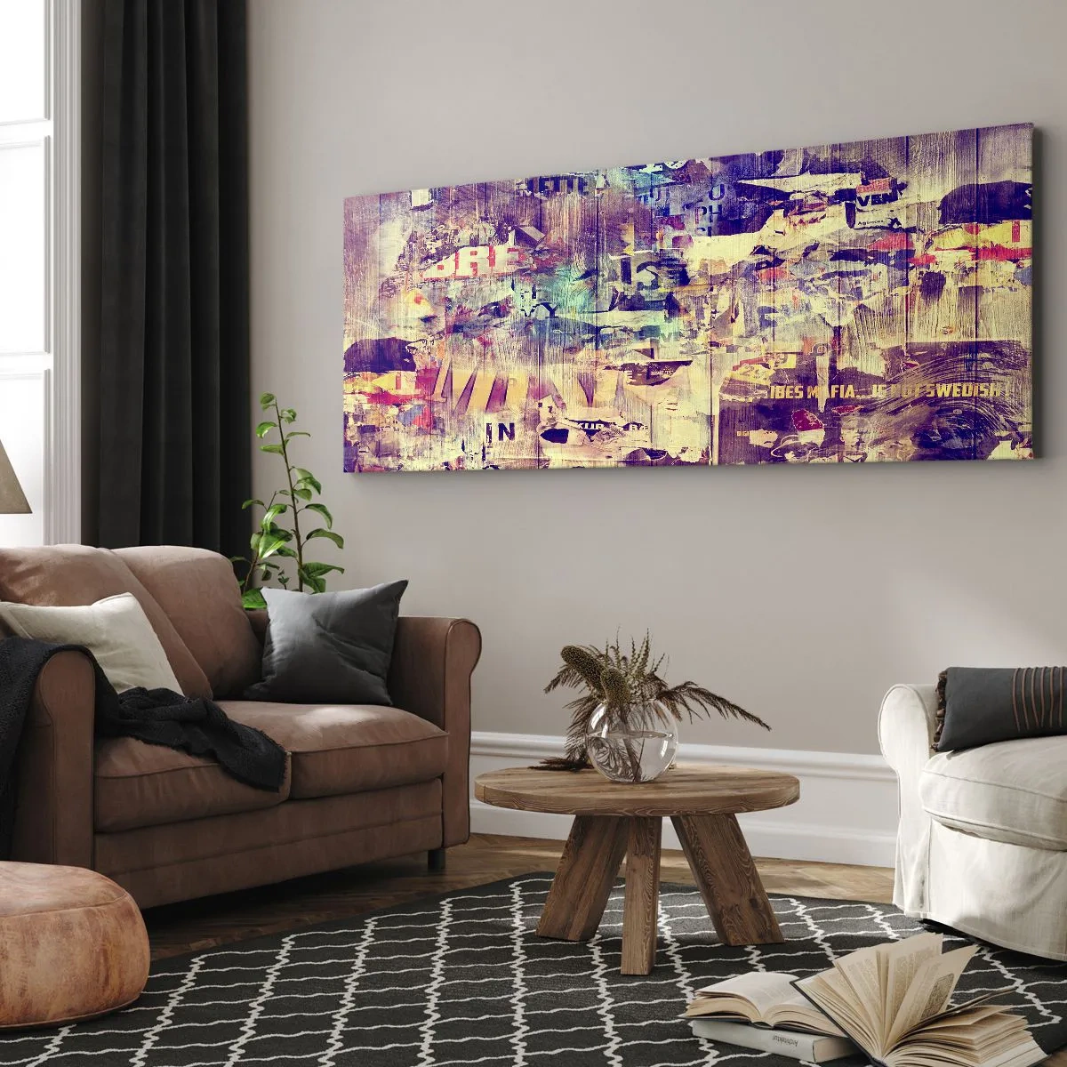 Bild auf Leinwand - Leinwandbild - Bunte abstrakte Collage mit Text und Grafiken - 160x50cm - Und das ist alles, was es geben wird - Moderne Wanddekoration für Wohnzimmer und Schlafzimmer ARTTOR