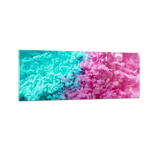 Glasbild - Bild auf glas - Bunte Wellen aus Türkis und Pink in abstrakter Form - 140x50cm - Letzte Begegnung - Moderne Wanddekoration für Wohnzimmer und Schlafzimmer ARTTOR