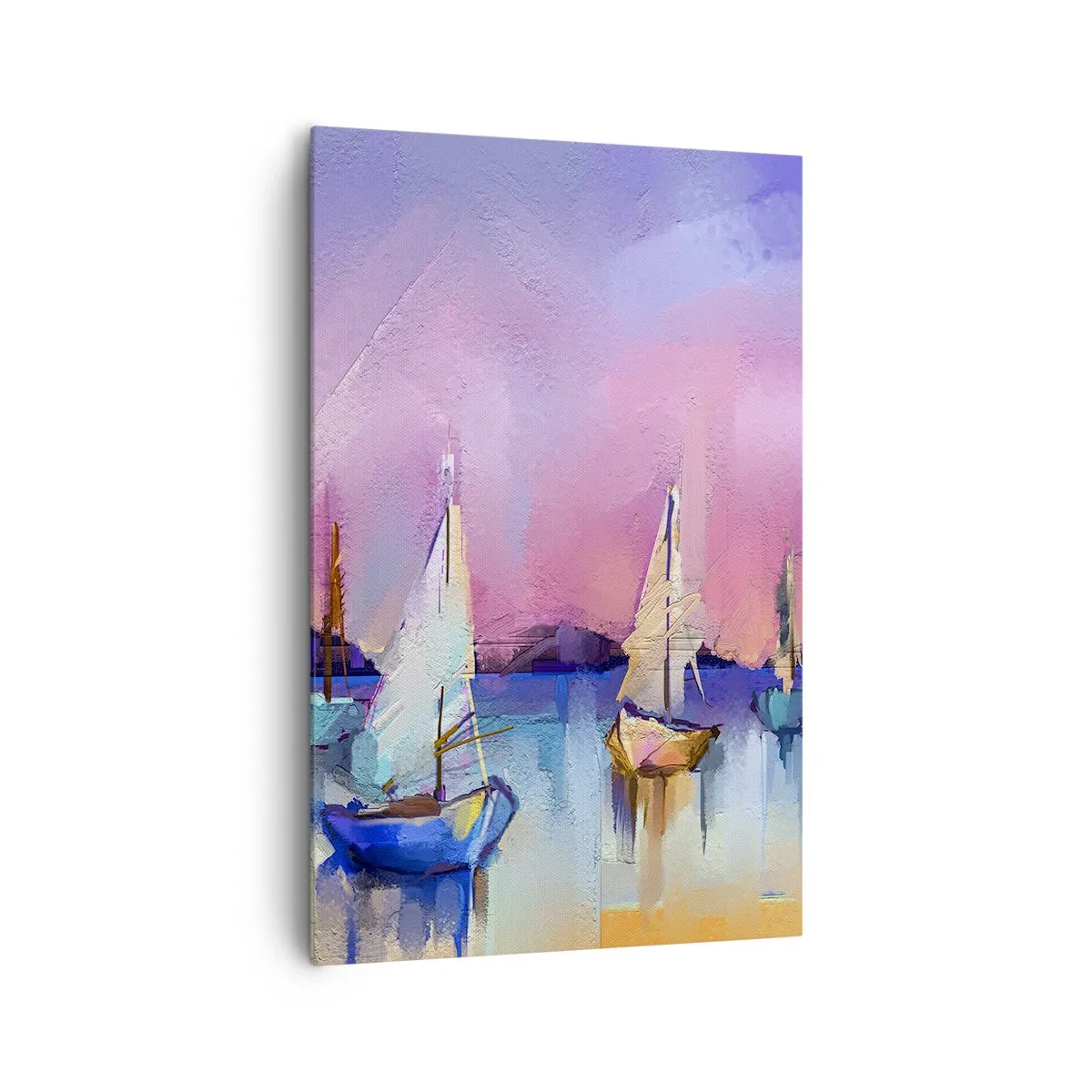 Bild auf Leinwand - Leinwandbild - Segelboote auf ruhigem Meer in den Pastellfarben des Sonnenuntergangs - 80x120cm - Richtung: breites Wasser - Moderne Wanddekoration für Wohnzimmer und Schlafzimmer ARTTOR