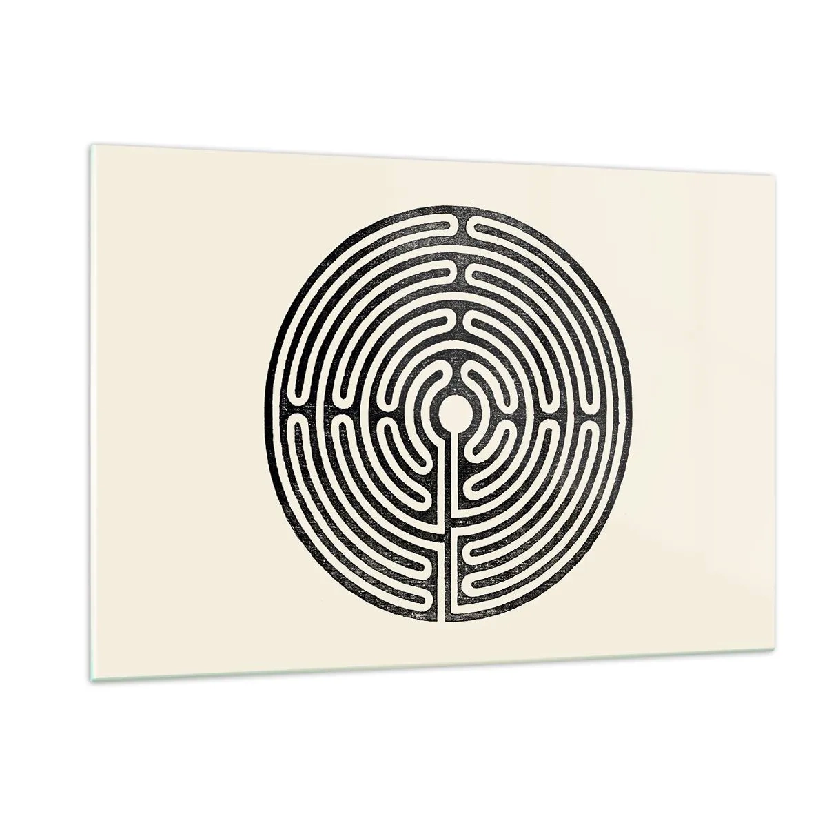 Glasbild - Bild auf glas - Ein schwarz-weißes Labyrinth in kreisförmiger Form auf hellem Hintergrund. - 120x80cm - Geheimnisvolle Ordnung - Moderne Wanddekoration für Wohnzimmer und Schlafzimmer ARTTOR