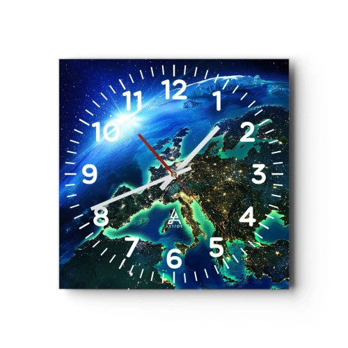 Wanduhr - Glasuhr - Funkelndes Europa - 40x40 cm