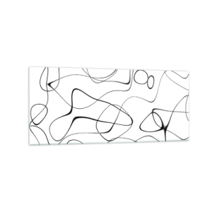 Glasbild - Bild auf glas - Abstrakte schwarze Linien auf weißem Hintergrund im minimalistischen Stil - 120x50cm - Lebenswege, Wechselfälle - Moderne Wanddekoration für Wohnzimmer und Schlafzimmer ARTTOR