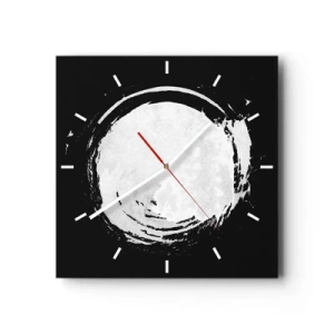 Wanduhr - Glasuhr - Ein weißer Kreis auf schwarzem Hintergrund im minimalistischen Stil. - 30x30cm - Gute Möglichkeit - Moderne Wanddekoration für Wohnzimmer und Schlafzimmer ARTTOR